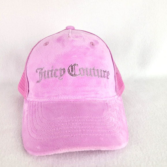 Juicy Couture Accessories - Juicy Couture Velour Rhinestones Logo Snapback Trucker Hat One Size Pink Y2K